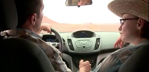 Bound hitchhiker anal toyed in desert